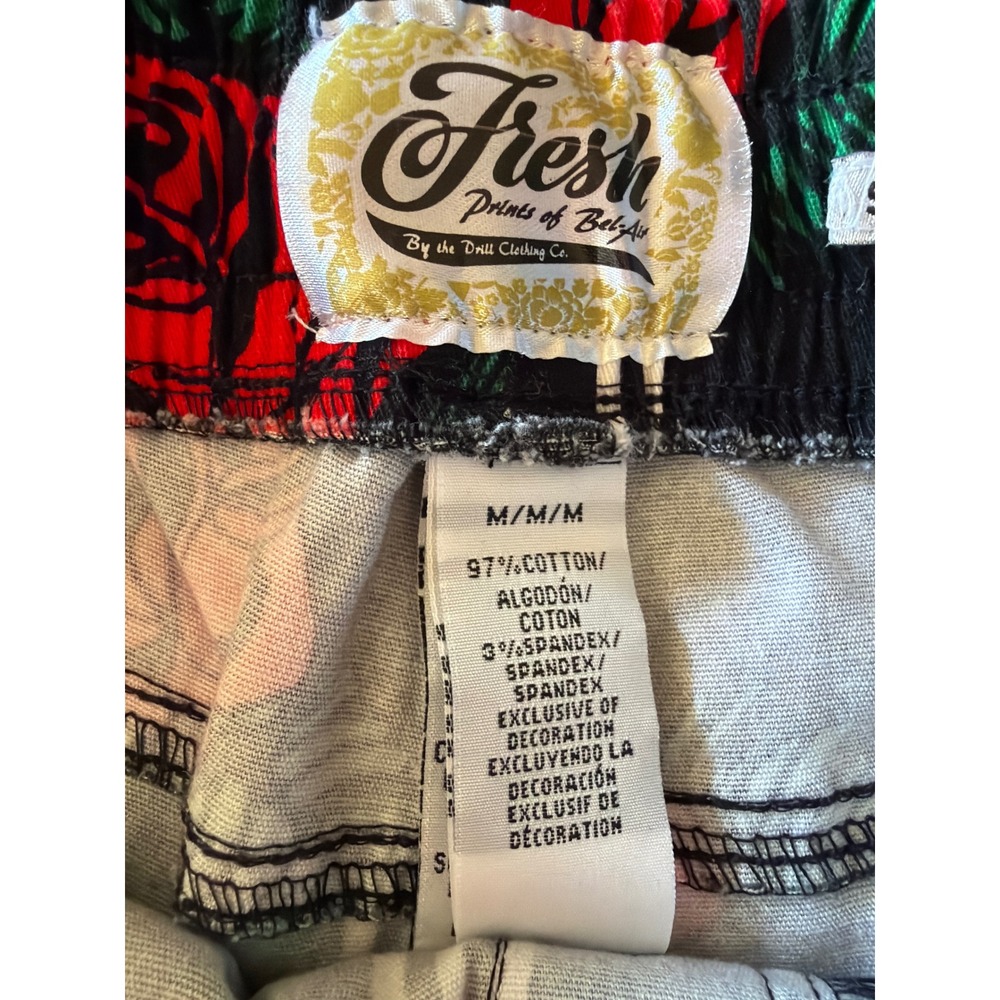 Fresh Prints of Bel-Air Shorts Black Rose Floral Striped Elastic Waist Medium - Picture 3 of 5